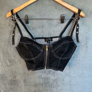 Black Denim Bustier Top with Zipper